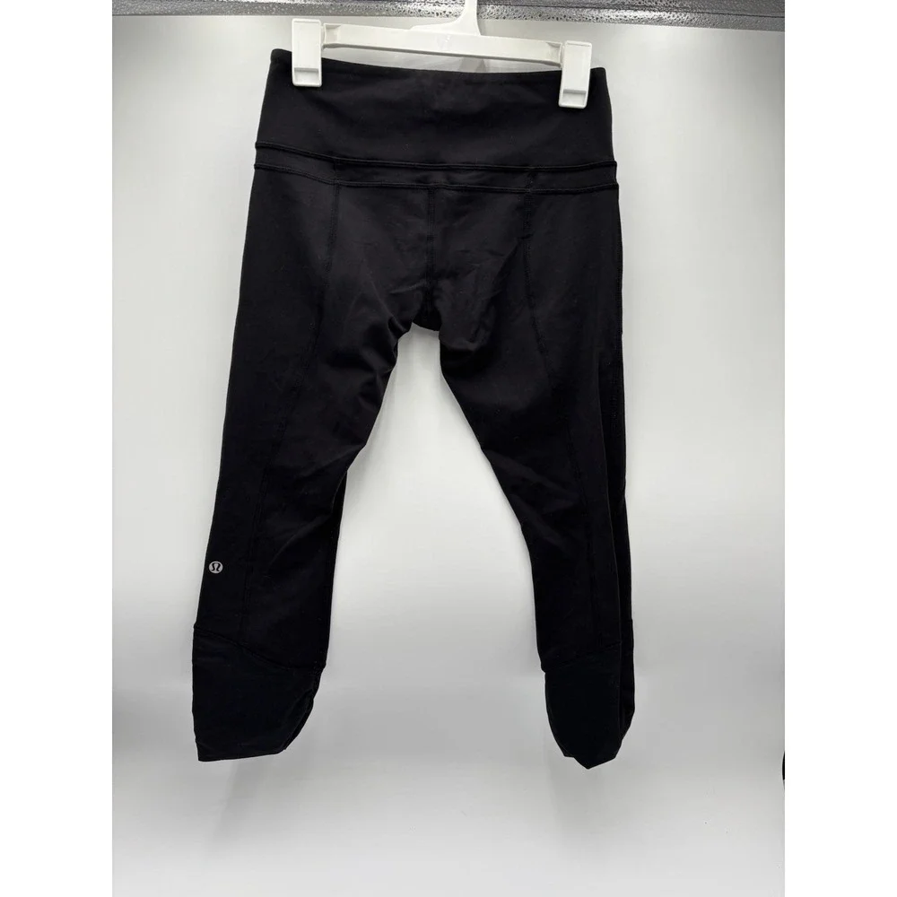 Lululemon Run For Your Life Crop Leggings Black Ruched Hem Size 6 Yoga 24